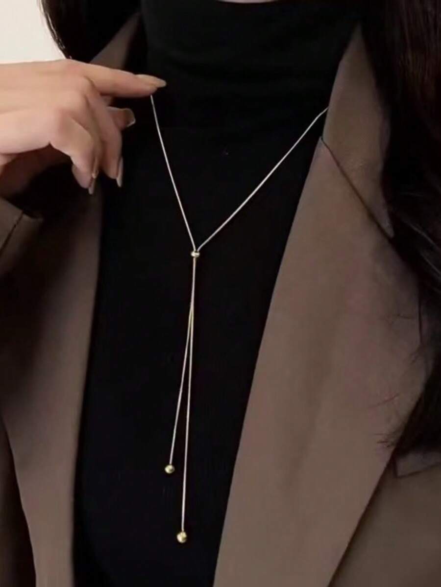 1 件不锈钢时尚长款可调节项链，简约高端蛇骨链女士项链，不褪色