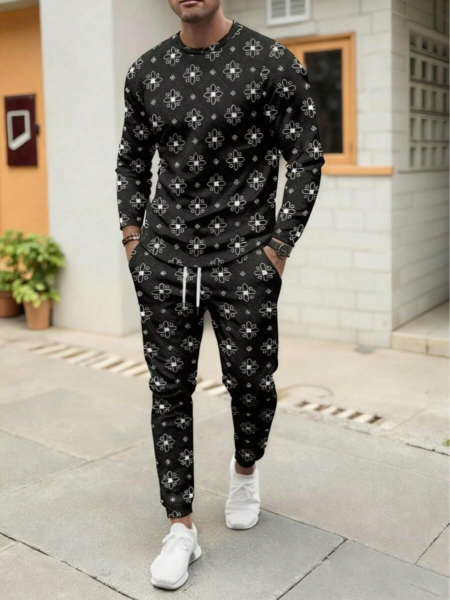 Men's Casual Comfortable Sports Long Sleeve Top And Pants Set - Multicolor - View 1