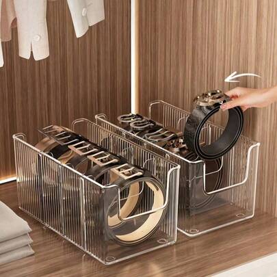 2 Stücke/1 Stück Acryl Taillengürtel Organizer Box, geeignet für Kleiderschrank und Schubladen - mit verstellbaren 3 Fächern und stapelbarem Design, Kleiderschrank und Schubladenaufbewahrung, zum Aufbewahren von Krawatten, Gürteln, Schmuck