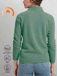 Women's Autumn/Winter Solid Color Fleece Jacket, Lambswool Double-Sided Coral Fleece Zipper Coat, Built-In Pockets, Zipper Pockets, Simple And Sports - Mint Green - View 5