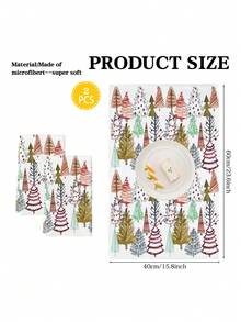 2 Pcs Black And White Kitchen Towels Dish Cloth Towels Absorbent Hand Towels Cleaning Cloths Simple Lines Christmas Tree Kitchen Towels Holiday Decoration Suitable For Dish Table - Multicolor - View 2