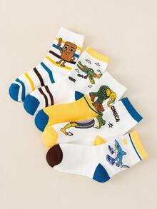 5 Pairs Cute Shark Cartoon Pattern Children's Socks, Breathable Moisture-Wicking, Boys' Mid-Calf Socks, Autumn/Winter - Multicolor - View 10