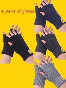 4/1 Pair Of Half-Finger Sports Gloves, Cute Fingerless Wool Plush Warm Writing Gloves For Boys And Girls In Autumn And Winter, Outdoor Warm Gloves (Suitable For 8-16 Years Old)