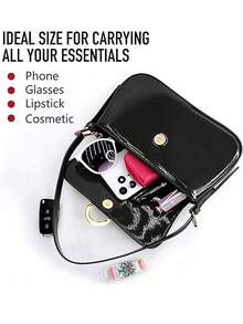 1pc Women's Patent PU Leather Baguette Bag, Burgundy, Y2K Girlcore Handbag, Small Square Bag, Minimalist Crossbody Bag, Versatile Work Bag, Student Satchel,2026 Retro Black Patent Leather Shoulder Bag For Women | Gold U-Shaped Buckle Baguette Bag | Fashion Y2K Aesthetic Crossbody Purse | Designer Inspired Evening Handbag | US Fast Delivery 2-7 Days - 黑色 - 查看 8