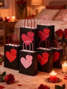 24个情人节心形礼品袋，带提手和心形标签，红色和粉色纸质礼品袋，适用于情人节、周年纪念日、婚礼和其他场合。（3个装 = 1个礼品袋 + 1根绳子 + 1张卡片） - 彩色 - 查看 2