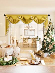 1 件勃艮第复古简约高端窗帘，带串珠饰边，营造节日气氛，适用于客厅和卧室窗户和门装饰