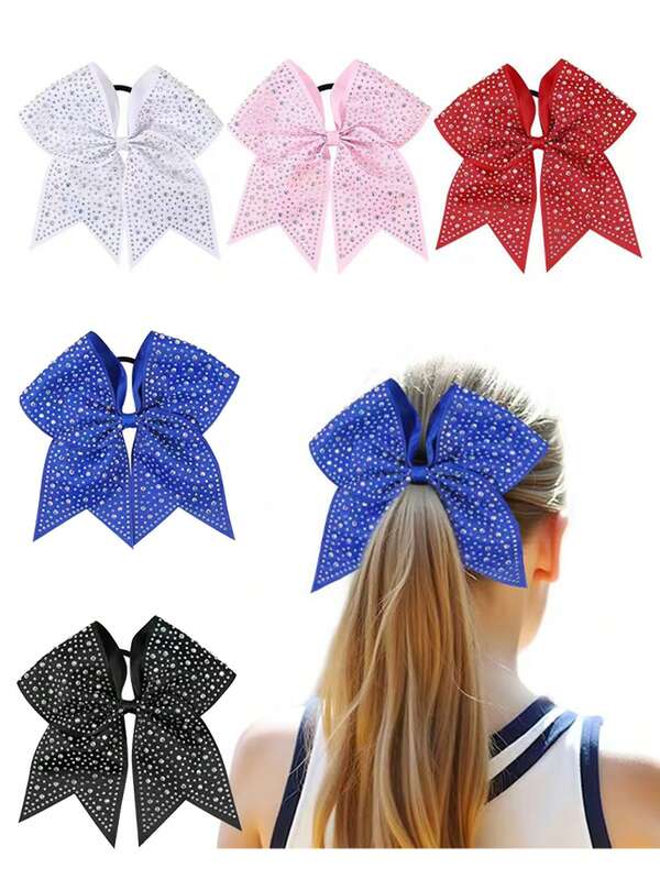 Coletero con lazo de animadora de 7 pulgadas, lazo con strass, adecuado para escuela, deportes, festivales, fiestas, celebraciones y uso diario