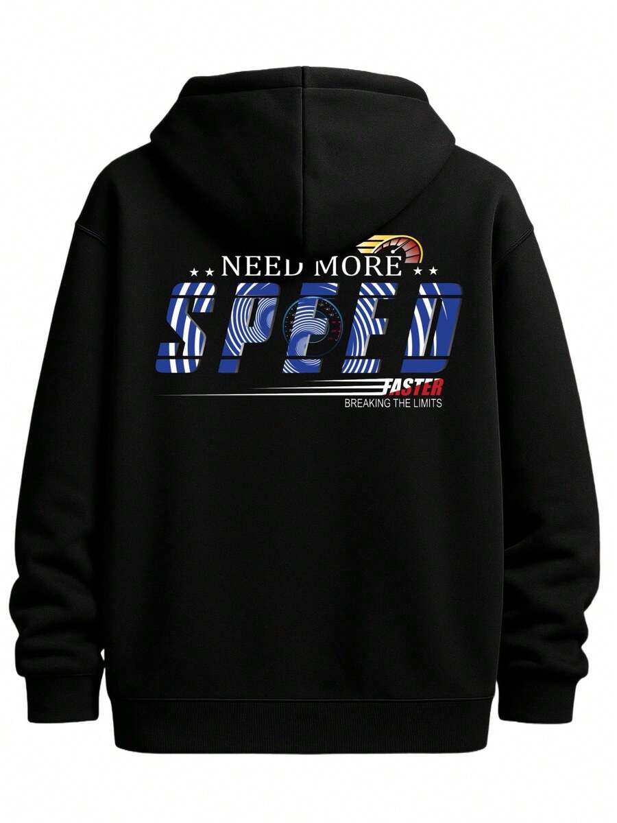 Speed Hoodie Black Funny Hoodies Cotton Men's Casual Wear On Weekends Hooded Design, Comfortable Pullover,For Family And Friends. - 黑色 - 查看 1