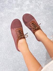 1 Pair Fashionable, Versatile, Breathable Mesh Children Flat Shoes - Brown - View 6