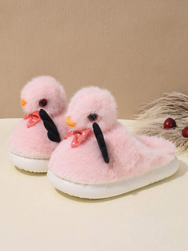 زوج من الشباشب الفضفاضة الوردية للبنات، أحذية منزلية داخلية مبطنة بالفرو مضادة للانزلاق، دافئة للأطفال الصغار، شتاء