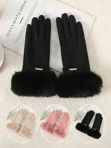 1pc Winter Gloves For Women Warm Wool Touch Screen Ladies Windproof Thermal Knit Thermal Lined Gloves For Cold Weather