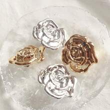 2/6/12pcs Gold & Silver All-Match 3D Rose Decoration Acrylic Buttons For Sofa, Shoes, Coat, Sweater, Suit, DIY Sewing Craft & Home Decor, Hair Accessories
