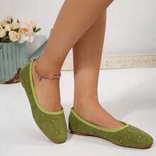 Women's Fashion Soft Bottom Commuter Flats, New Spring/Autumn French Versatile Round Toe Crystal Low Vamp Flat Shoes, Mother Shoes, Work Shoes