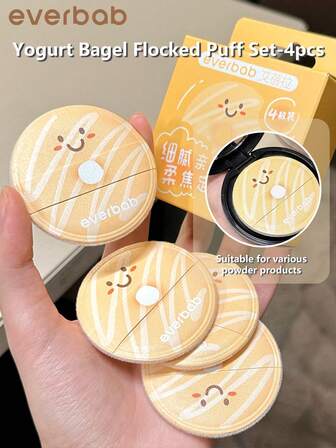 Everbab 4pcs Soft Flocked Makeup Puff, Cute & Fine Texture, Suitable For Various Powder Cosmetics,Cheap,Stocking Stuffers,Makeup,Makeup Tools,Cheap Stuff,Gifts,Gifts For Women,Christmas Gifts