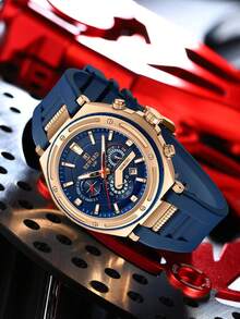 Reloj de cuarzo para hombres REWARD, estilo de negocios y moda, con calendario, manecillas luminosas y funciones multifuncionales. Diseño clásico con correa de silicona de alta calidad, un excelente regalo - Oro rosa - Ver 2