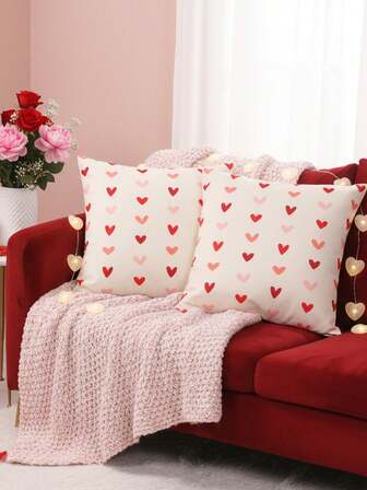 2 buc. Fețe de pernă decorative de Ziua Îndrăgostiților, Cadouri de Ziua Îndrăgostiților, Husă de pernă pătrată cu piele de piersică, Husă de pernă cu design de inimă roșie de Ziua Îndrăgostiților, Fețe de pernă pentru aniversări de nuntă, Decor de Ziua Îndrăgostiților, Decorațiune pentru casă, Decor pentru cameră, Decorațiuni pentru canapea și scaune, Husă de pernă moale, Decorațiune de fundal de Ziua Îndrăgostiților, Decorațiune pentru scenă de petrecere, Cadouri de Ziua Îndrăgostiților, Miezul pernei nu este inclus