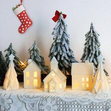 Village Sets - Ceramic Decorations 5Pcs - Porcelain Farmhouse Village, 3 Lighted House Figurines And 2 Pine Trees, Tabletop Xmas Decor Home, Winter Holiday Display