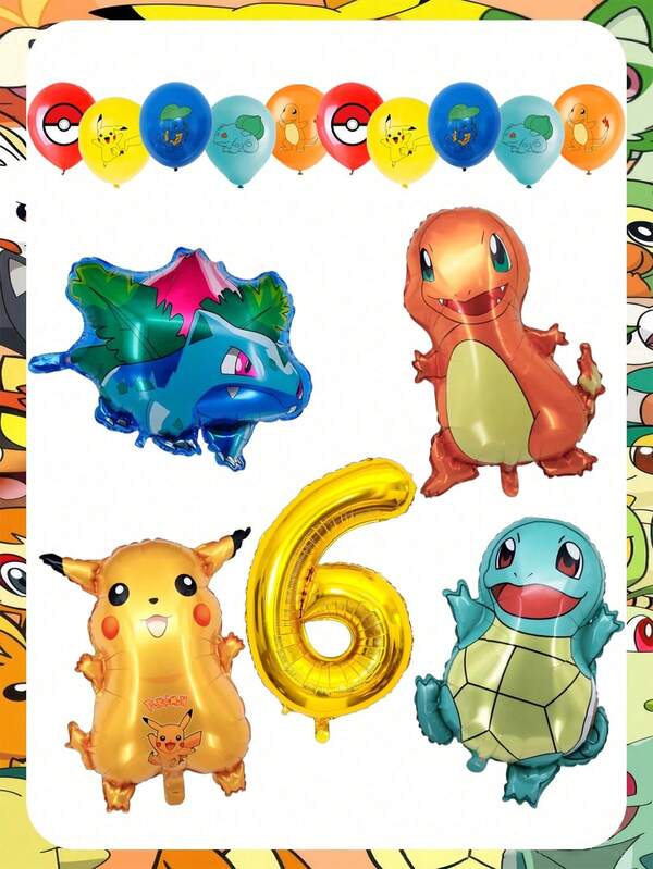 pokemon Balões de Látex com Estampa Temática de Pokémon, Balões de Folha de Alumínio Dourada Digital, Decorações de Festa de Aniversário, Conjunto de Balões de Feliz Aniversário, Perfeito para Presentes de Aniversário, Conjuntos de Balões de Decoração de Parede de Festa, Balões de Decoração de Bottom Super Fofos para Decoração de Festa, Natal, Ação de Graças, Dia das Mães, Decoração de Casa na Volta às Aulas, Decorações de Natal, Decoração de Quarto de Inverno