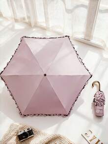 Mini Guarda-Chuva Dobrável de Bolso com Renda, Proteção UV Criativa, Essencial Escolar e de Viagem, Presente de Halloween e Natal com Alça Curva para Damas