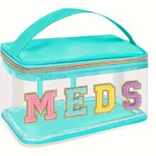 Fashion Transparent PVC Cosmetic Bag, 7 Color Options, MEDS Makeup Bag - With Handle Transparent PVC Travel Medicine Storage Bag, Waterproof Nylon Zipper Toiletry Bag, Medicine Storage Bag, Suitable For Patients And Nurses