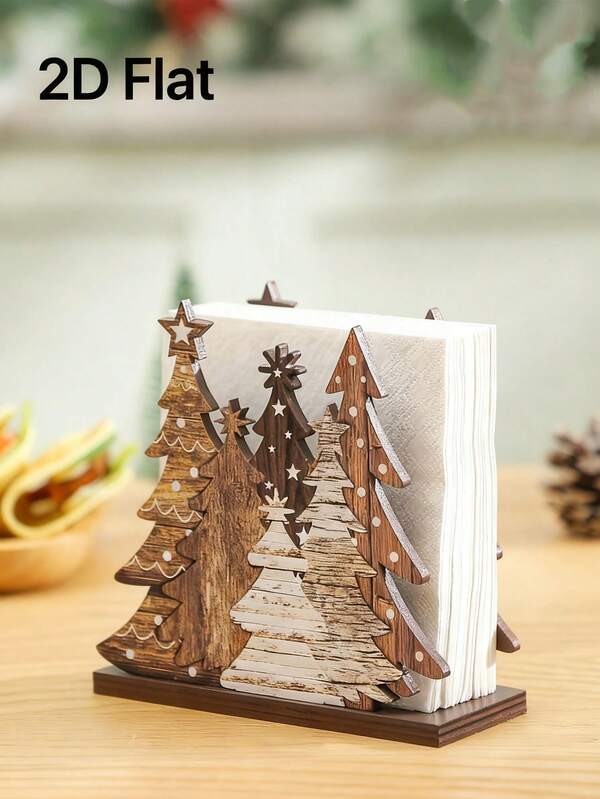 2D Flat, 1pc Tree Napkin Holder - Rustic Wooden Tabletop Decor With Festive Pine Tree Design, Easy-To-Install Paper Towel Dispenser For Holiday Dining, Perfect Holiday Gift, No Electricity Needed, New Year's Decorations, New Year's Gift,Home Decor Item, Vintage, Wall Decor, Apartment Decoration