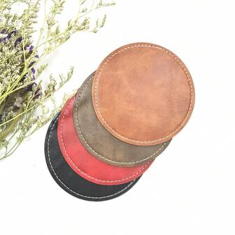 Vintage Leather Coaster, Round Solid Color Coaster, Non-Slip Waterproof Washable Heat-Resistant Coffee Cup Mat