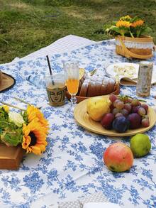 Picknickdecke im Vintage-Stil, blauer Blumen Muster, für den Outdoor-Campinggebrauch