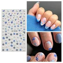Nail Art Stickers Decals 5D Embossed Flower Nail Decals Self Adhesive Spring Summer Nails Supplies 3D Design For Women Nails Decoration Fresh Blue Purple Flower Stickers{Inchcolor_nameinch:InchColorful-14inch} - 彩色-14 - 查看 6