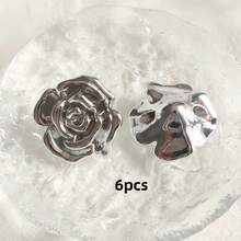 2/6/12pcs Gold & Silver All-Match 3D Rose Decoration Acrylic Buttons For Sofa, Shoes, Coat, Sweater, Suit, DIY Sewing Craft & Home Decor, Hair Accessories