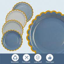 48PCS Blue Party Plates 7 Inch, Gradient Blue Scalloped Paper Plates With Gold Foil Edge  Dessert Cake Plate For  Shower Wedding Birthday Party Supplies,25837438 - 藍色 - 查看 5