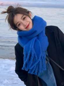 1 pieza Bufanda, cálida y versátil chal de cuello, cuello cálido y esponjoso, unisex, unicolor, otoño/invierno - Multicolor - Ver 3