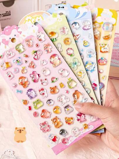 ملصقات مرتفعة ثلاثية الأبعاد كرتونية، تصميم جميل، ملصقات شفافة مائية بلورية، ملصقات زخرفية، ملصقات زخرفية DIY، أغطية هواتف محمولة، قرطاسية DIY وأغراض أخرى متعددة