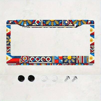 Philippine Flag License Plate Frame - 6x12 Inch Aluminum Car Tag Holder With Bright Sun Explosion Design, 2 Holes & Protective Rubber Caps, Suitable For All US Standard Vehicles - Perfect Gift For Men And Women, Auto, Vehicle Decoration, Patriotic Design, Highquality Metal, Sturdy Construction, Vehicle Owners, Auto Accessory Shoppers, Philippine Car Sticker