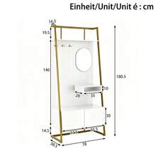 Modern Minimalist Compact Wardrobe, Open Multifunctional Storage Cabinet With Mirror, Metal Hooks, Clothes Rack With Shoe Bench, Closet, Shoe Storage, Clothes Rack. - White + MDF - 查看 10