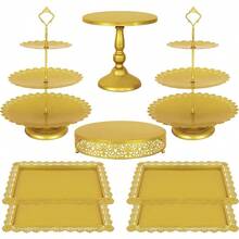 Fivenl 8 Pcs Cake Stand Gold Metal Dert Table Display Set 3Tier Cupcake Stand Cake Display Tower And Cookie Tray Rack Serving Tray For Birthday Party Weddings  Shower Gold - Vàng - Xem 1