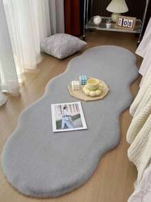 1pc Gray Plush Rug, Soft Faux Rabbit Fur Asymmetrical Carpet Mat, 1-5cm Trimming Tolerance, Suitable For Christmas, Thanksgiving And New Year Decoration, Soft & Skin-Friendly, Home Decor Rug For Living Room, Bedroom, Bathroom Or Kitchen, Multiple Colors Available, Bedroom Carpet, Decorative Rug, Small Rug, Carpet, Home Decor, Living Room Rug - Grey - View 4