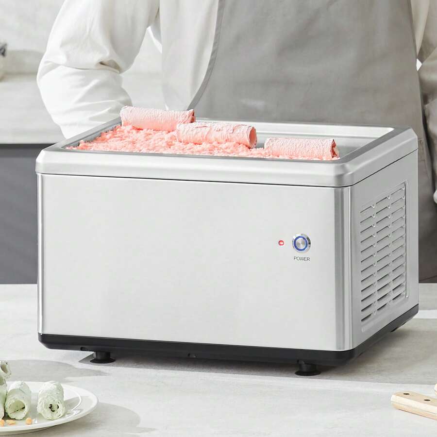 Máquina para hacer rollos de helado frito , sartén para helado frito de 19,3" x 14,9", máquina para hacer helados enrollados de acero inoxidable con compresor y 2 raspadores, para hacer helado, yogur helado y rollos de helado - 19,3" x 14,9" - Ver 1