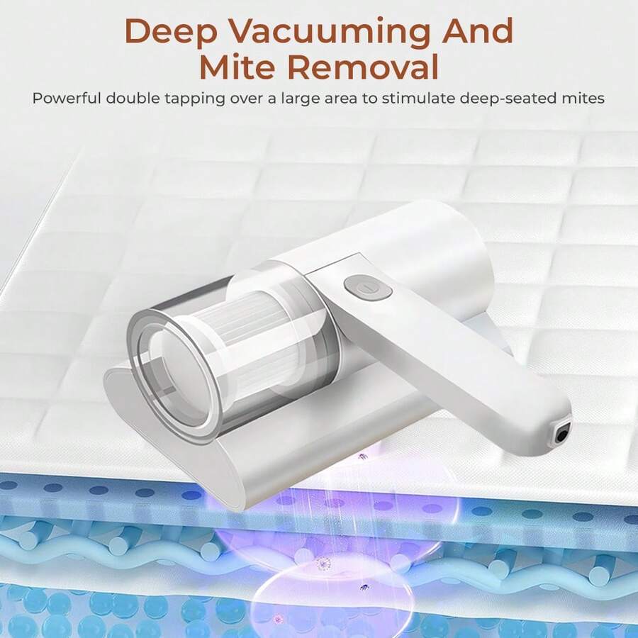 Wireless Bed Vacuum Cleaner, 12Kpa Handheld Strong Suction Cold Light Deep Mattress Vacuum Cleaner With HEPA Effectively Clean Up For Pillows Sheets Mattresses Sofas And Other Fabric Face - 白色 - 查看 1