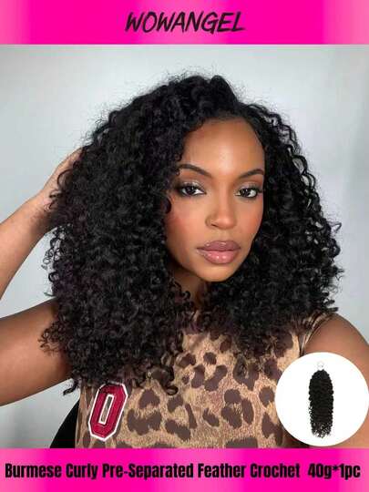  WOWANGEL 14-24 Inch 38g Burmese Curly Virgin Hair Extensions, Pre-Separated Wefts, Natural Black