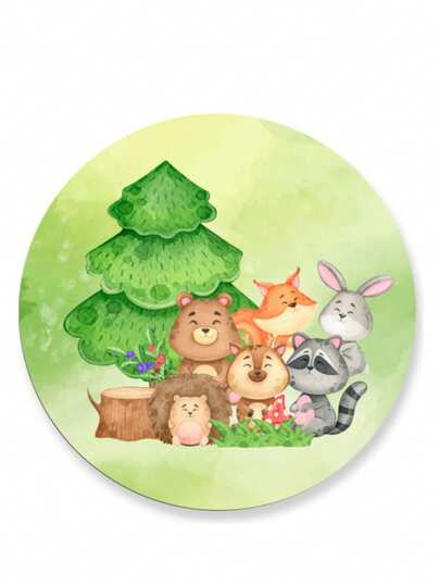 Capa Painel de Festa Redondo Sublimado Tecido Premium Tema Bosque Animais Decoração