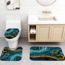 4 Pcs Teal Blue Marble Shower Curtain Set Turquoise Bathroom Sets With Shower Curtain And Rugs Gold Modern Abstract Bathroom Decor Accessories Bathroom Rugs Toilet Lid Cover With Hooks{Inchcolor_nameinch:InchTealinch} - Teal - 查看 4