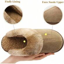 Women's Memory Foam Slippers Ladies Slip On Arch Support Suede Scuff Slipper Cozy Fuzzy Faux Fur Winter House Shoes Indoor Outdoor - màu nâu - Xem 3