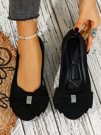 大码女士低帮蝴蝶结芭蕾平底鞋，舒适易穿，适合春秋季穿着