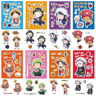  8Pcs/Set ONE PIECE Stickers Anime Luffy Zoro Sanji DIY Assemble Jigsaw Education Funny Party Games Decoration Gift For Notebooks, Stationery, Mobile Phones, Water Cups, Waterproof Stickers