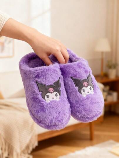 SANRIO &  &  女士闭趾可爱保暖防滑平底毛绒拖鞋适合冬季居家， 鞋，毛茸茸拖鞋，毛绒拖鞋冬季