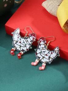 1 Pair Of Shiny Christmas Acrylic Earrings With Hats And Socks In The Shape Of Roosters, Suitable For Women As Holiday Jewelry Gifts