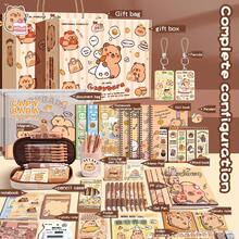 水豚主题文具礼盒套装，高品质书写工具组合，包含笔记本、书签和配件，纸质优良，完美文具套装，送给毕业生和朋友的礼物