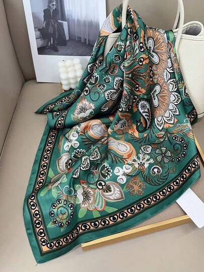 1条佩斯利花纹撞色方巾，简约优雅