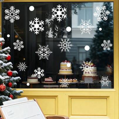 4 hojas 114 piezas de calcomanías de copos de nieve navideños para ventanas, pegatinas de ventana navideñas, pegatinas de copos de nieve blancos para ventanas, pegatinas decorativas de invierno reutilizables de doble cara, adecuadas para fiestas y suministros