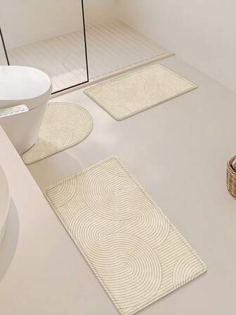 1/3pcs Bathroom Non-Slip Absorbent Mat, Soft Plush Flannel Polyester Rug, Suitable For Room, Garden, Patio, Bathroom, Kitchen, U-Shaped Toilet Mat, Vanity Absorbent Foot Mat, Home Bathroom Decor Carpet Kitchen Rug